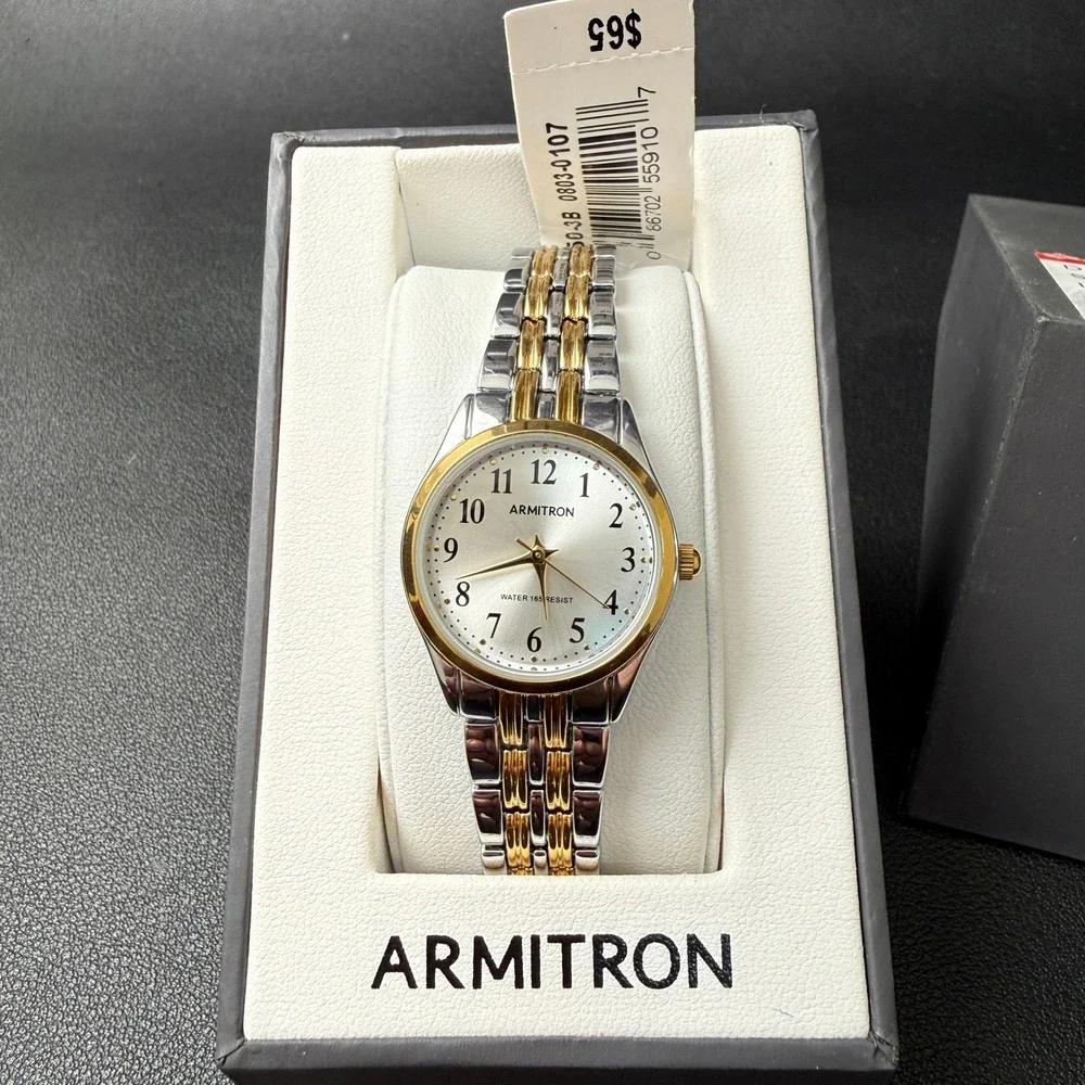 MSRP $65 Armitron 75/5304TTB‎ Women's Two Tone Bracelet Quartz Watch New Batter